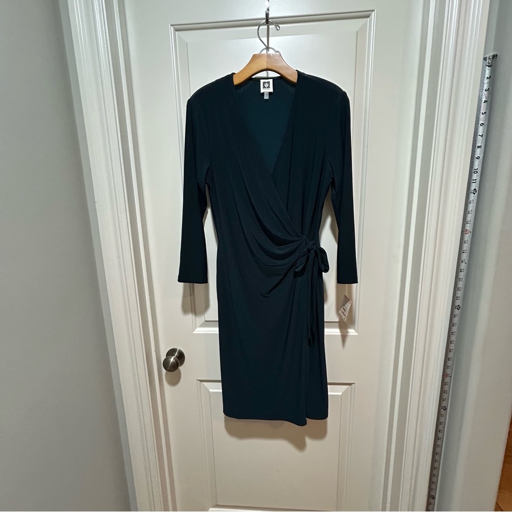 Anne Klein women’s size 10 Elbow length Sleeve Wrap Dress dark bluish green. NWT